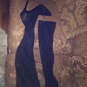 Black Fishnet High Boots